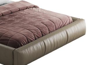 Icnoyotl suede fabric rectangular headboard modern bed I Model 3D