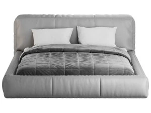 Icnoyotl suede fabric rectangular headboard modern bed I 3D Model