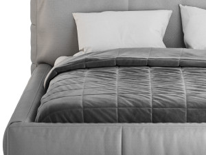 Icnoyotl suede fabric rectangular headboard modern bed I Model 3D