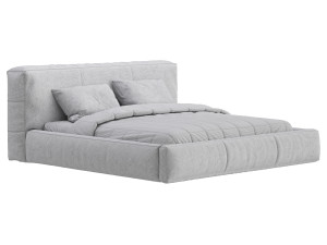 Icnoyotl suede fabric rectangular headboard modern bed I Model 3D