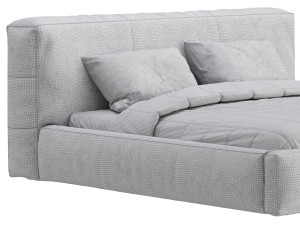 Icnoyotl suede fabric rectangular headboard modern bed I Model 3D