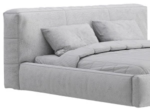 Icnoyotl suede fabric rectangular headboard modern bed I 3D Model