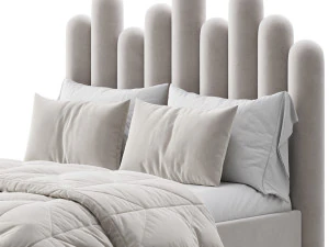 Light Wood Upholstered Panel Modern Bed 3D Model