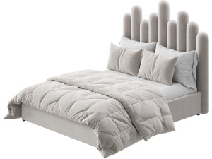Light Wood Upholstered Panel Modern Bed 3D Модель