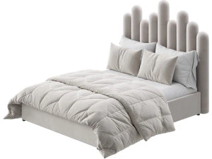 Light Wood Upholstered Panel Modern Bed 3D Model