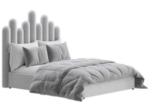 Light Wood Upholstered Panel Modern Bed 3D Модель