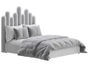 Light Wood Upholstered Panel Modern Bed 3D Model