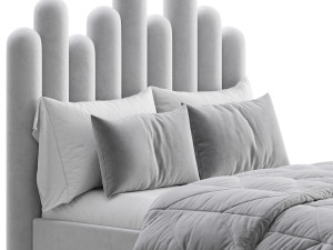 Light Wood Upholstered Panel Modern Bed 3D Модель