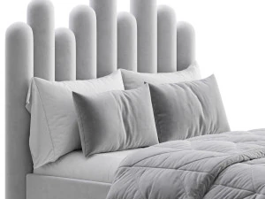 Light Wood Upholstered Panel Modern Bed 3D Model