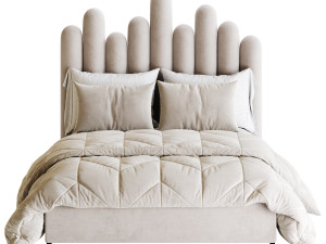 Light Wood Upholstered Panel Modern Bed 3D Модель