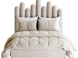 Light Wood Upholstered Panel Modern Bed 3D Model