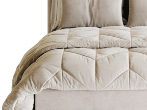 Light Wood Upholstered Panel Modern Bed 3D Модель