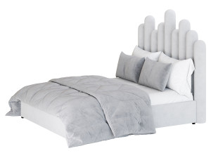Light Wood Upholstered Panel Modern Bed 3D Модель