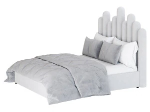Light Wood Upholstered Panel Modern Bed 3D Model