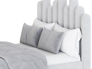 Light Wood Upholstered Panel Modern Bed 3D Модель