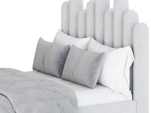 Light Wood Upholstered Panel Modern Bed 3D Model