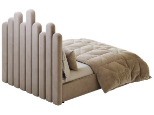 Light Wood Upholstered Panel Modern Bed 3D Model