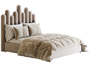 Light Wood Upholstered Panel Modern Bed 3D Модель