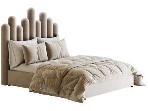 Light Wood Upholstered Panel Modern Bed 3D Model