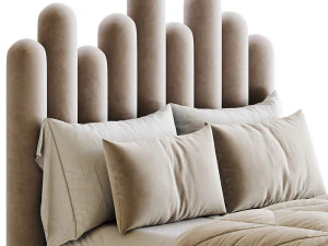 Light Wood Upholstered Panel Modern Bed 3D Model