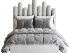 Light Wood Upholstered Panel Modern Bed 3D Model