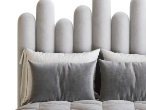 Light Wood Upholstered Panel Modern Bed 3D Модель