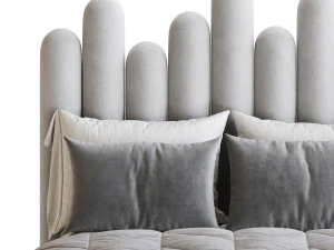 Light Wood Upholstered Panel Modern Bed 3D Model
