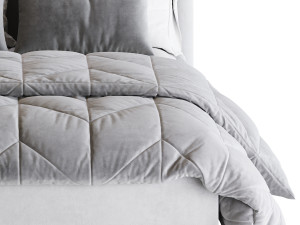 Light Wood Upholstered Panel Modern Bed 3D Модель