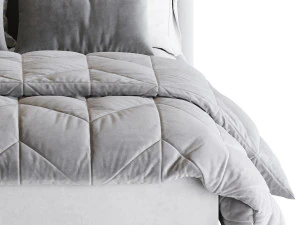 Light Wood Upholstered Panel Modern Bed 3D Model
