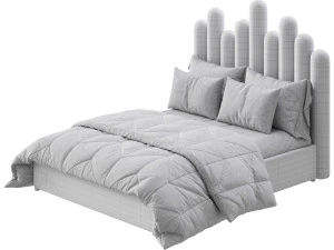 Light Wood Upholstered Panel Modern Bed 3D Model
