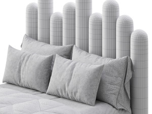 Light Wood Upholstered Panel Modern Bed 3D Модель