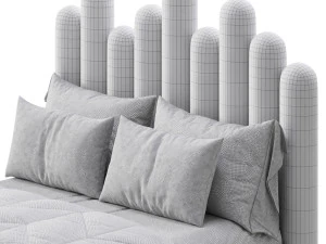 Light Wood Upholstered Panel Modern Bed 3D Model