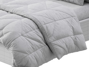 Light Wood Upholstered Panel Modern Bed 3D Модель