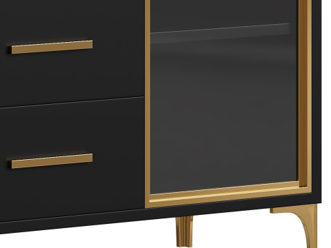 Modern Glass Door Wood Sideboard 2 3D Model