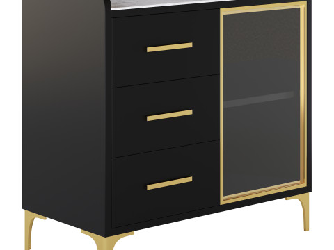 Modern Glass Door Wood Sideboard 2 3D Model