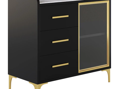 Modern Glass Door Wood Sideboard 2 3D Model