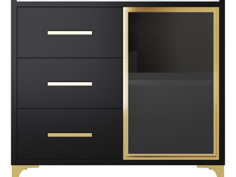 Modern Glass Door Wood Sideboard 2 3D Model