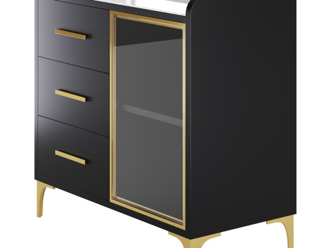 Modern Glass Door Wood Sideboard 2 3D Model