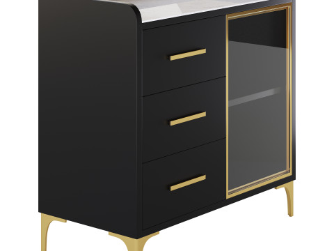 Modern Glass Door Wood Sideboard 2 3D Model