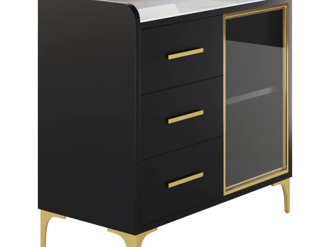 Modern Glass Door Wood Sideboard 2 3D Model