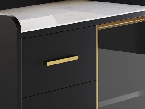 Modern Glass Door Wood Sideboard 2 3D Model