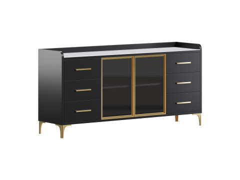 Modern Glass Door Wood Sideboard 2 3D Model