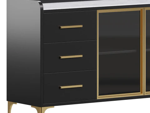 Modern Glass Door Wood Sideboard 2 3D Model