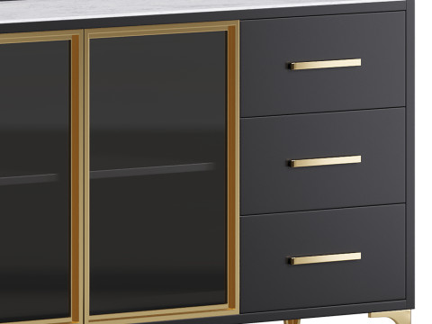 Modern Glass Door Wood Sideboard 2 Modelo 3D