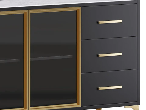 Modern Glass Door Wood Sideboard 2 3D Model