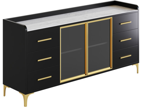 Modern Glass Door Wood Sideboard 2 Modelo 3D