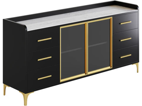 Modern Glass Door Wood Sideboard 2 3D Model