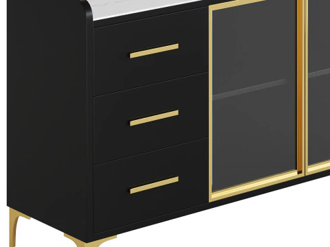 Modern Glass Door Wood Sideboard 2 3D Model