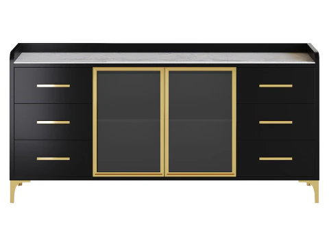 Modern Glass Door Wood Sideboard 2 3D Model