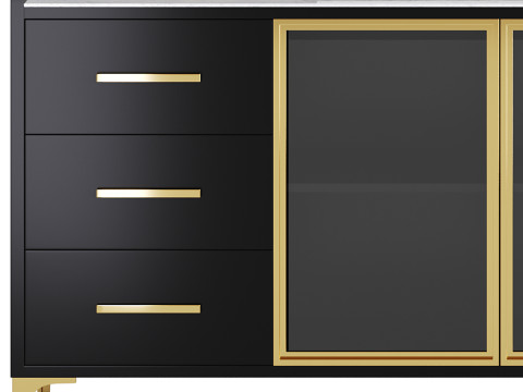 Modern Glass Door Wood Sideboard 2 Modelo 3D